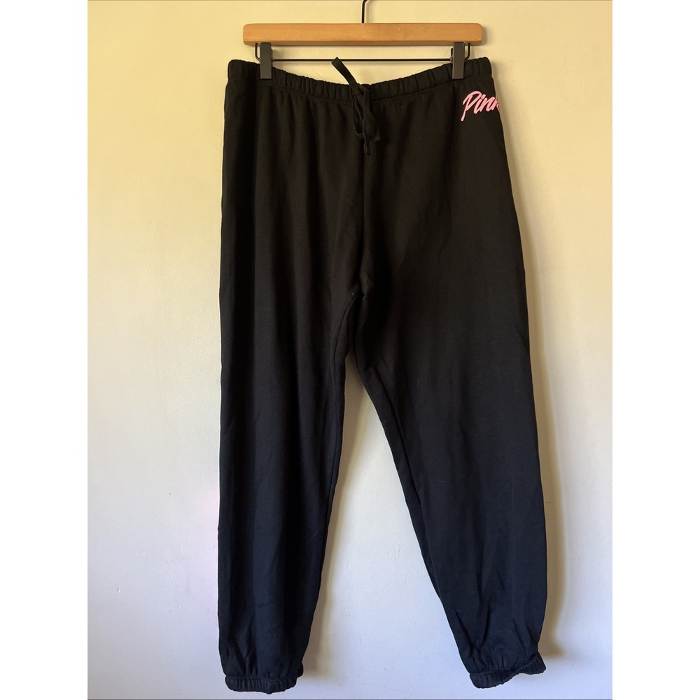 PINK Victoria's Secret Sweatpants Womens Large Black Fleece Jogger Lounge